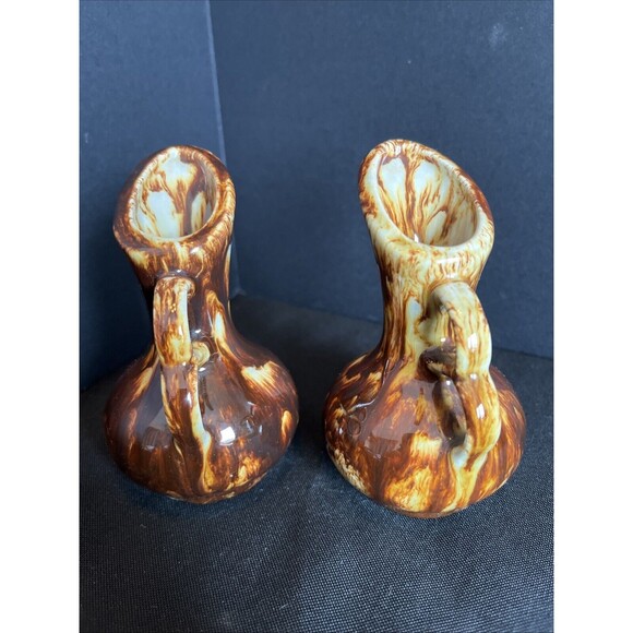 Lot of 2 Vintage Rich Brown Drip Glaze Mini Pitcher Creamer/Syrup Country Decor - Picture 2 of 8
